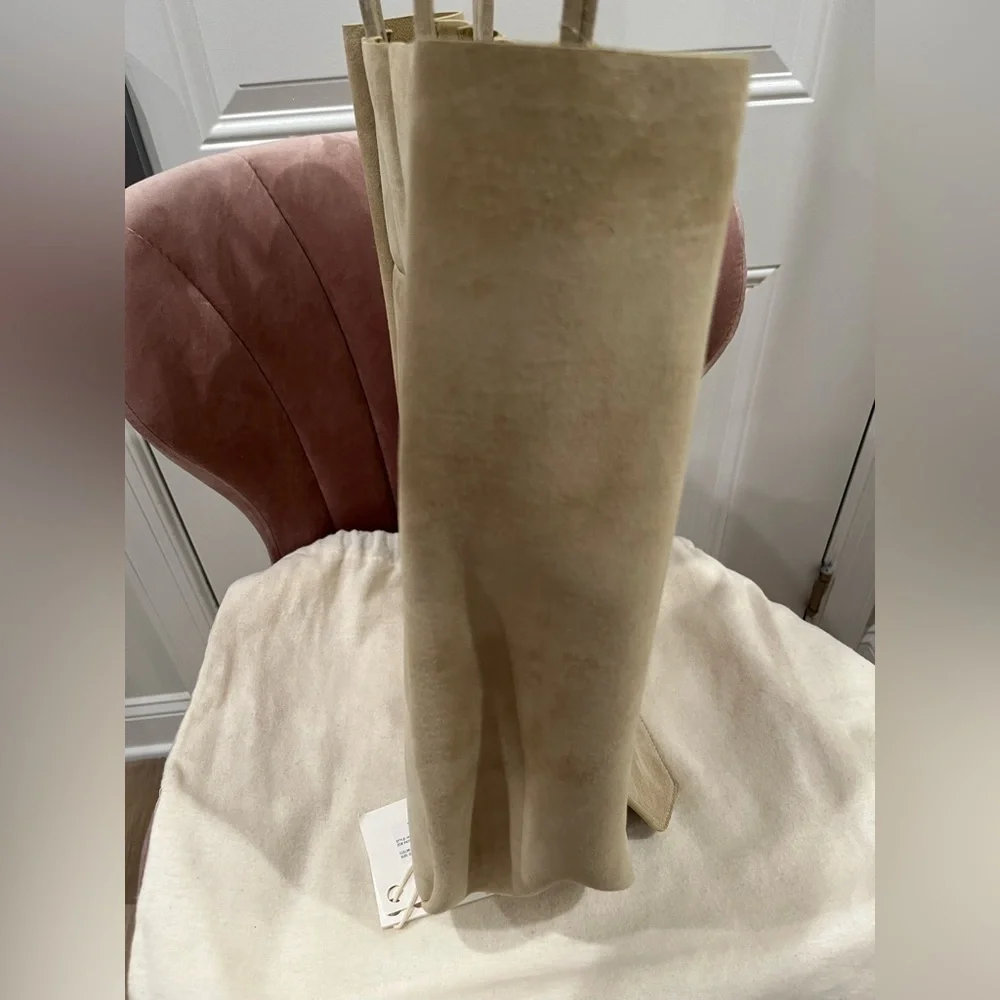 NWT KHAITE Zoe patchwork suede tote bag beige